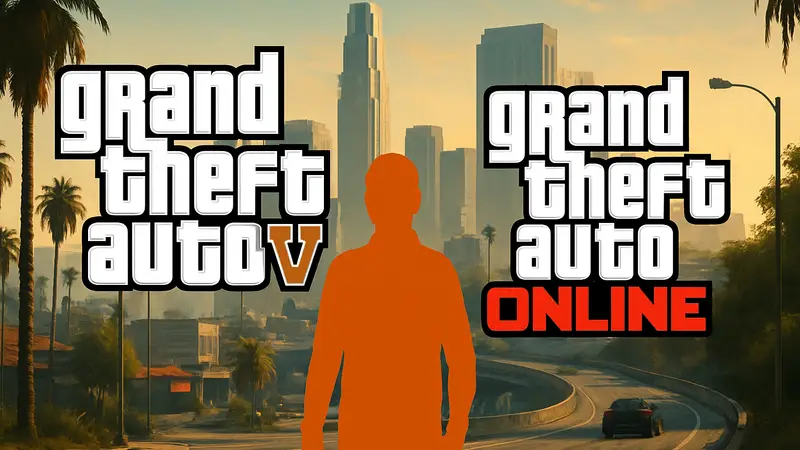 Логотипы Grand Theft Auto VI и Grand Theft Auto Online на фоне игрового мира