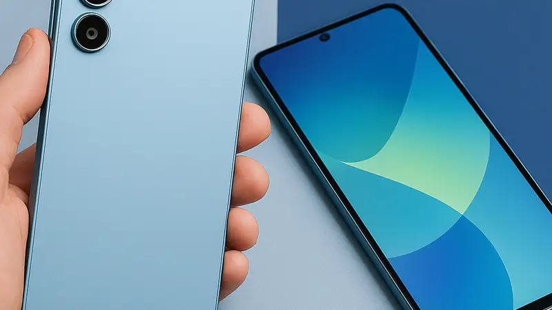 «Живые» фотографии смартфона Samsung Galaxy A57, демонстрирующие дизайн тонкого корпуса и расположение камеры.