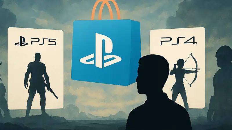 Логотип PlayStation Store с иконками игр PS5 и PS4