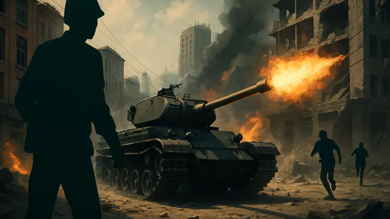 Мобильная игра Armored Frontline Warzone, танк в бою на городской карте