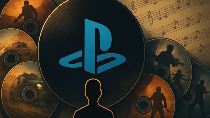 Изображение логотипа PlayStation 2 на фоне дисков с играми и нот. Лучшие саундтреки для PS2, символы золотой эры.