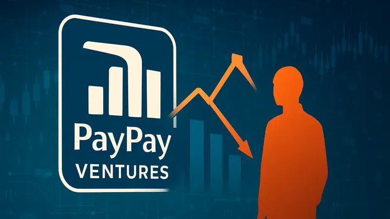 Логотип PayPay Ventures с графиком, символизирующим инвестиции и закрытие, на фоне цифровых технологий.