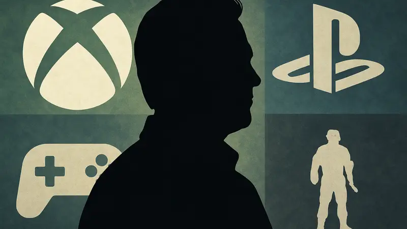 Портрет Фила Спенсера, руководителя Xbox, на фоне логотипов игровых компаний.