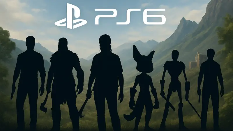 Логотип PlayStation 6 и коллаж из персонажей культовых эксклюзивов Sony