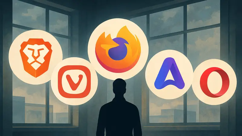 Набор иконок популярных альтернативных браузеров: Brave, Vivaldi, Firefox, Arc, Opera
