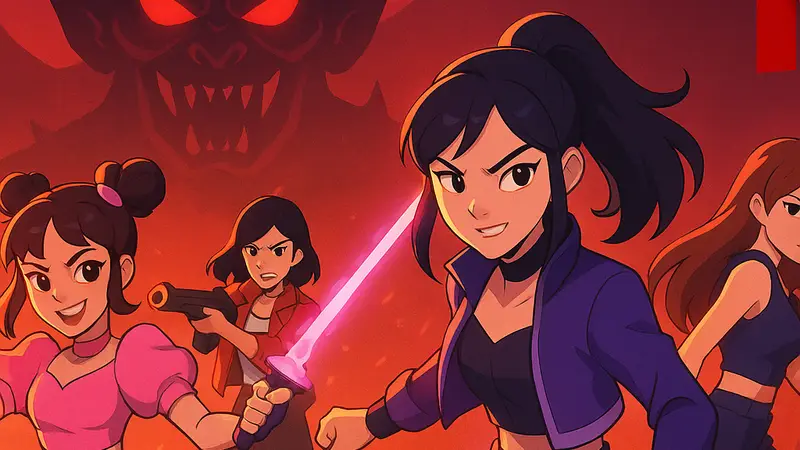 Постер к фильму «KPop Demon Hunters» с намеком на сиквел и символикой Netflix.