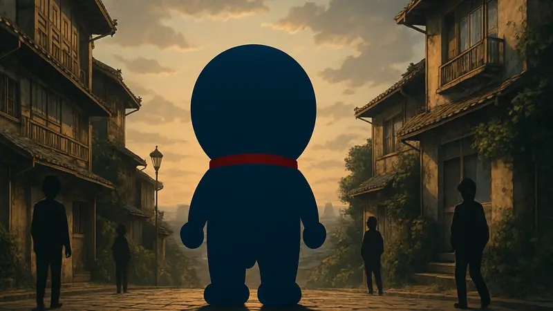 Изображение персонажа Дораэмон, символизирующее окончание повторного выпуска легендарной манги.