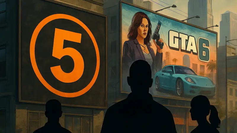 Логотип игры, анонсированной на 5 ноября, на фоне баннера с упоминанием GTA 6
