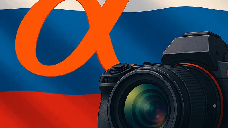 Логотип Sony Alpha, символизирующий регистрацию прав на фототехнику в России.