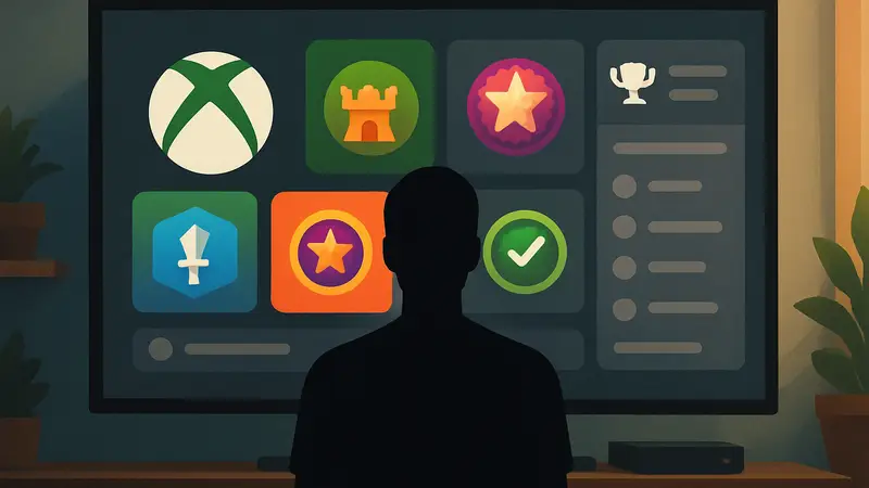Изображение нового дизайна Xbox-достижений с яркими иконками и обновлённым интерфейсом.