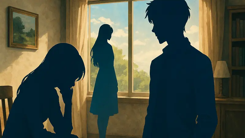 Обложка игры Dear Me, I Was... с изображением персонажей в драматической или задумчивой позе.