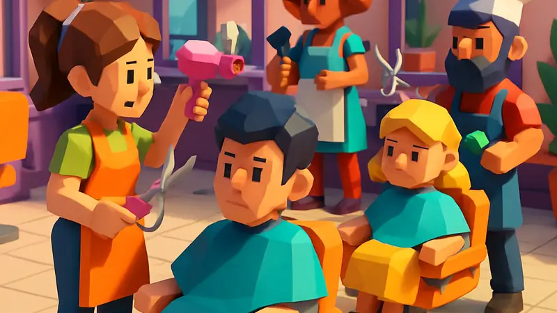 Игровой процесс Choppy Cuts: персонажи стригут волосы в безумном салоне красоты в стиле Overcooked.