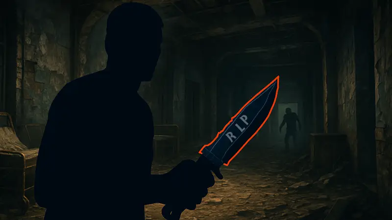 Игрок Resident Evil Requiem держит в руке нож R.I.P., готовый к бою в режиме Insanity.