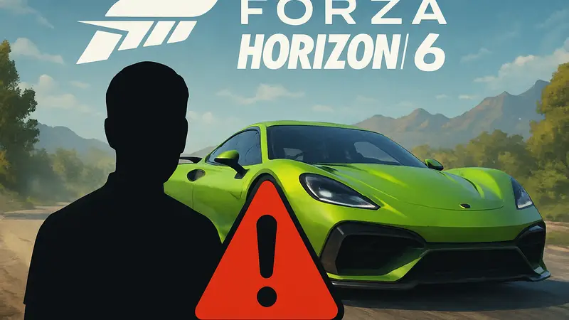 Логотип Forza Horizon 6 на фоне гоночной машины, предупреждение о потере сохранения.