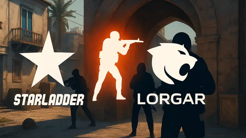 Логотипы StarLadder и LORGAR на фоне символики Counter-Strike 2, анонсирующие киберспортивный турнир.