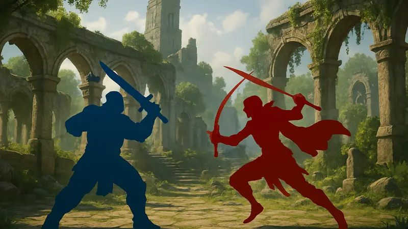 Скриншот из фэнтези-файтинга Absolum, доступного по подписке Game Pass, с двумя персонажами в бою.