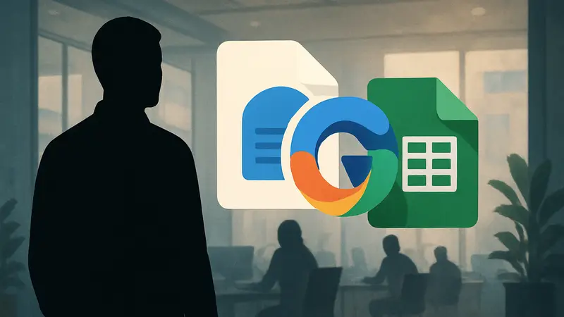 Логотип Google Gemini, интегрированный в иконки Google Docs, Sheets и Slides