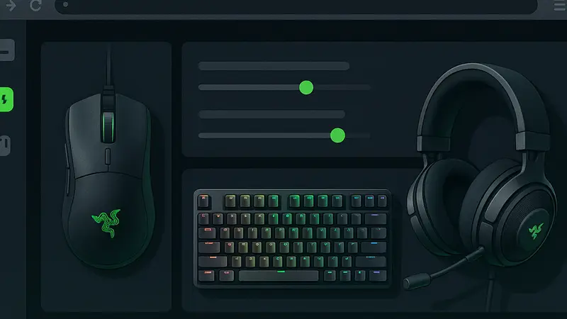 Интерфейс Razer Synapse Web в браузере с изображением игровых девайсов Razer