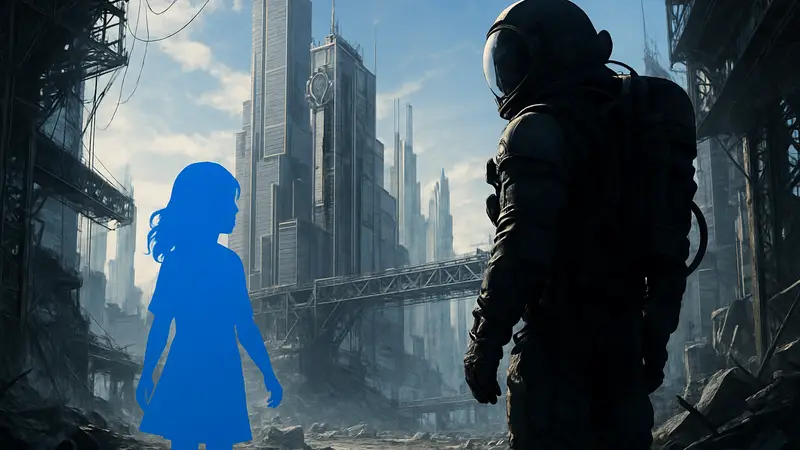 Обложка игры Pragmata, демонстрирующая футуристический мир и главных персонажей.