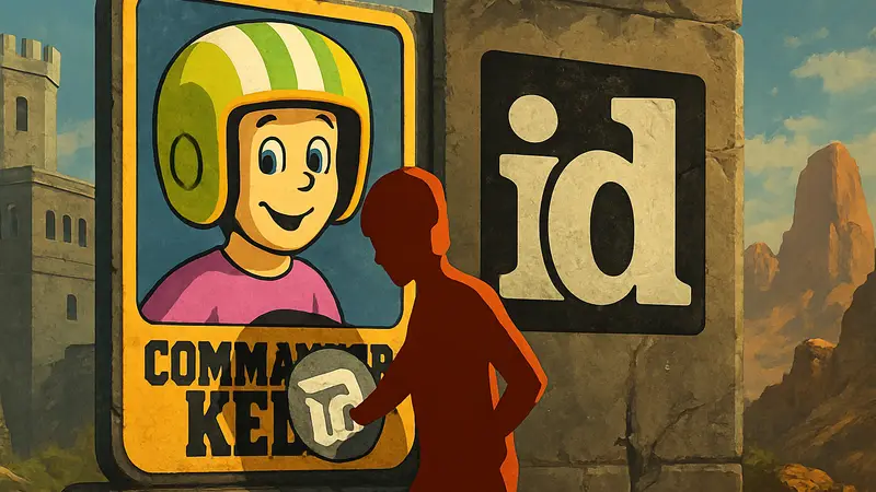 Изображение обложки Commander Keen или логотипа id Software, символизирующее раннюю историю студии и разработку Doom и Wolfenstein.