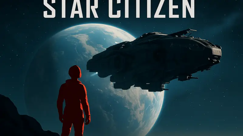 Обложка Star Citizen с космическим кораблем и планетой