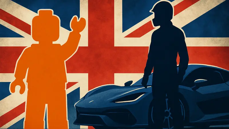 LEGO Batman и Forza Horizon 6 на фоне британского флага, показывающие лидерство в чарте продаж