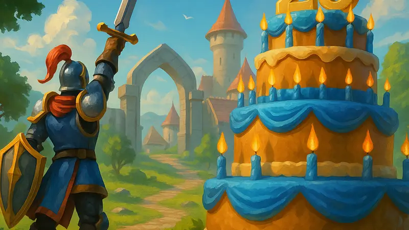 Изображение из MMORPG RuneScape, демонстрирующее игрового персонажа или знаковую локацию в честь 25-летия.