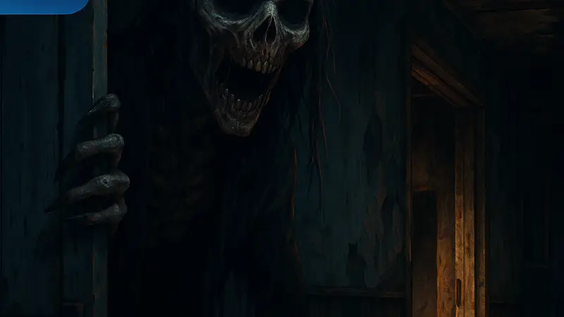 Скриншот или обложка бесплатного хоррор-игры из Steam с изображением пугающего элемента.