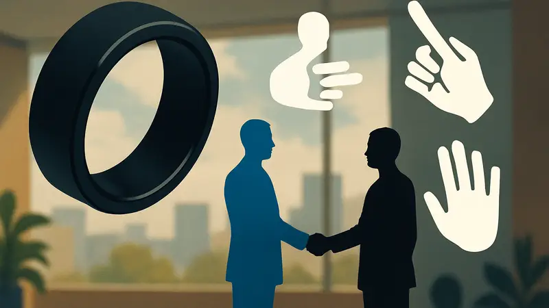 Кольцо Oura и символы распознавания жестов, иллюстрация приобретения Doublepoint.