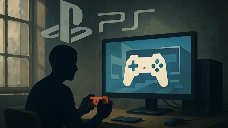 Логотип PlayStation 3 и схематичное изображение эмулятора или компьютерного геймплея, символизирующее сохранение игр.