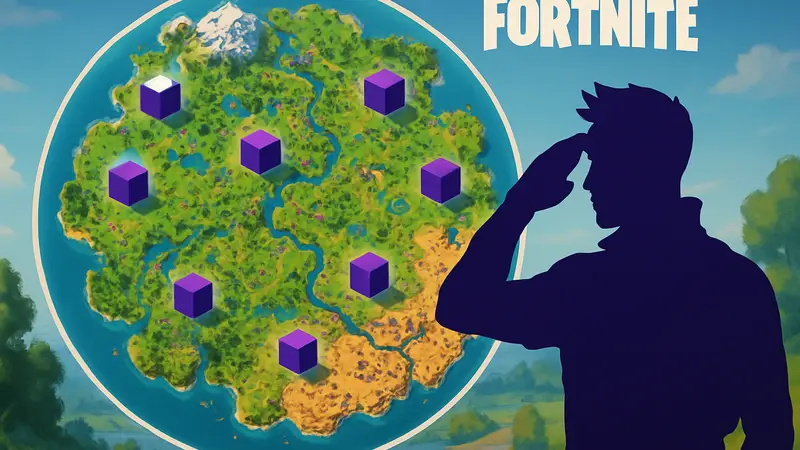 Карта Fortnite с отмеченными локациями кубов хаоса для квеста