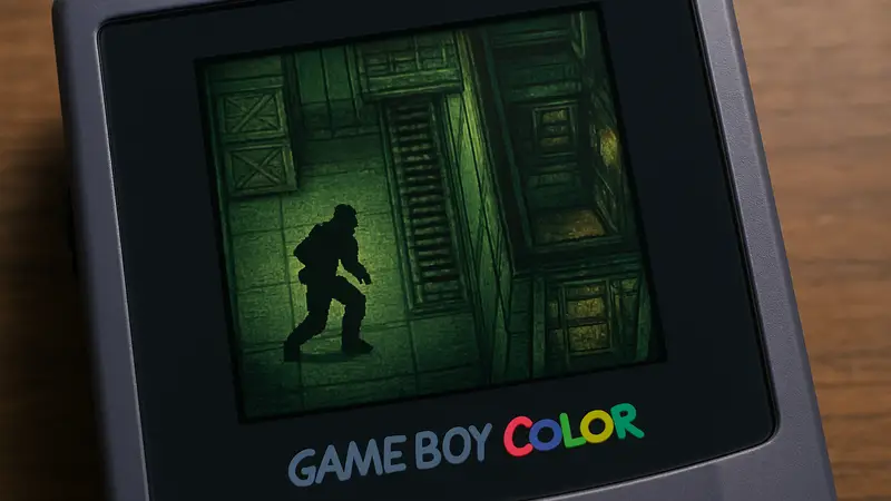 Скриншот из игры Metal Gear: Ghost Babel на экране Game Boy Color, показывающий Снейка в стелс-режиме.