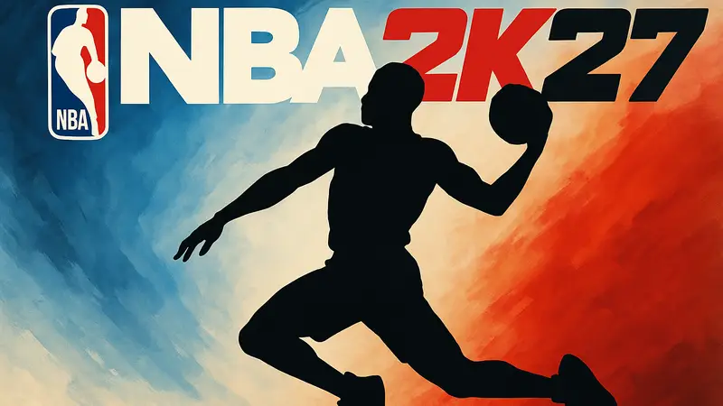 Обложка NBA 2K27 с баскетболистом в динамичной позе, готовящимся к броску, на фоне логотипа игры.