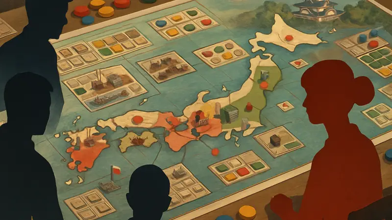 Игровое поле настольной евростратегии «Ниппон. Дзайбацу» с элементами дополнения «Гэнро».