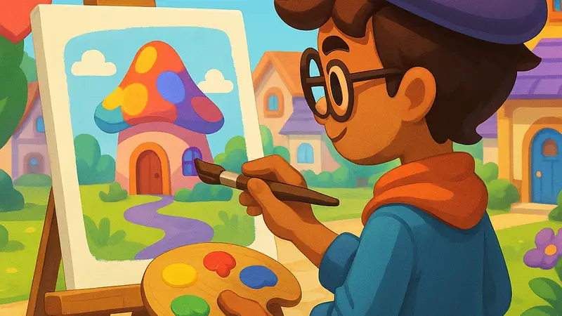 Игровой персонаж рисует картину в Heartopia, подробный гайд по квесту "Brushstroke Whimsy".