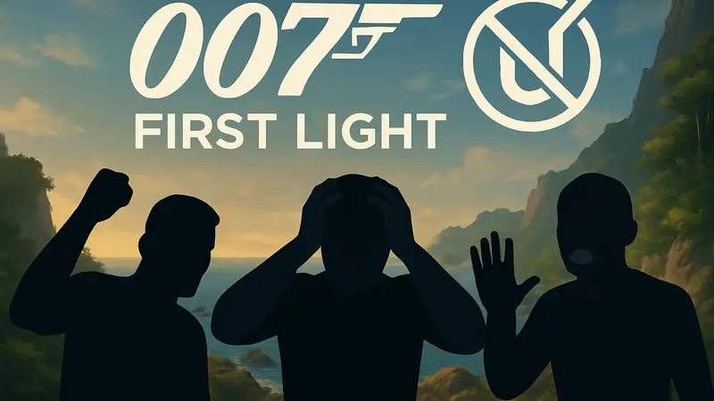 Логотип 007 First Light с иконкой Denuvo и недовольными геймерами.
