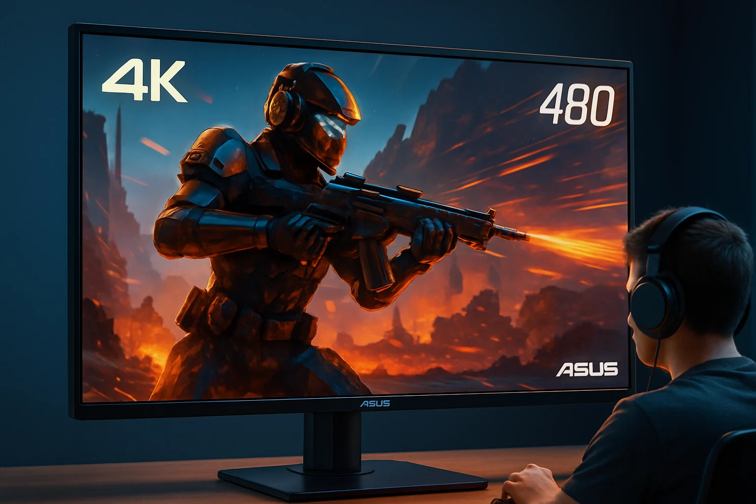 Игровой монитор Asus с ярким изображением, демонстрирующий высокую частоту обновления. Ключевые слова: мониторы Asus, 4K, 480 Гц.
