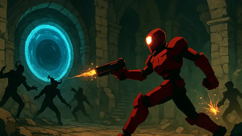 Динамичный скриншот из Ultrakill с главным героем и врагами