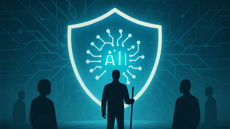 Схематическое изображение нейронной сети или ИИ-агента, окруженного защитным барьером, символизирующим безопасность Zero Trust.