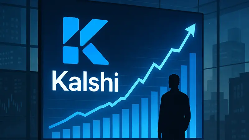 Логотип стартапа Kalshi на фоне графика растущей оценки компании.