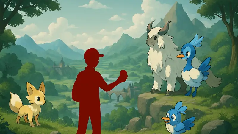 Пример фан-игры Pokemon с новыми существами и регионом в фэнтези-стиле