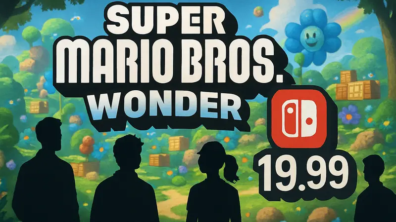 Логотип Super Mario Bros. Wonder с символом Nintendo Switch 2 и ценником в $19.99.