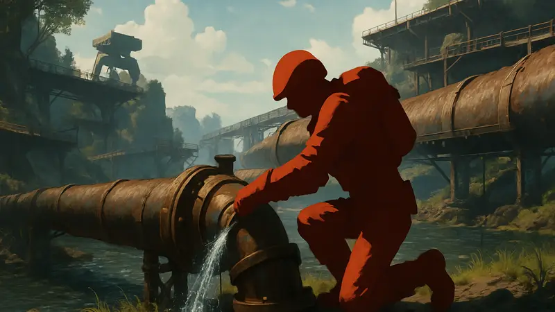 Игровой процесс ARC Raiders, игрок чинит протекающую нефтяную трубу в квесте Battening Down