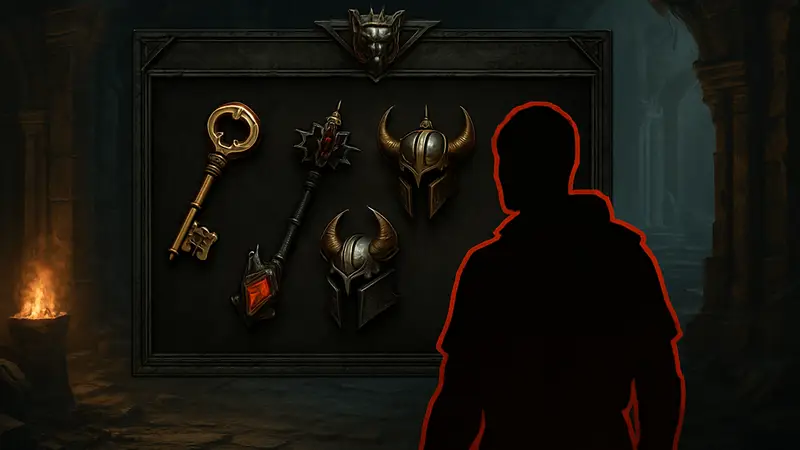 Ключи Логова и уникальные предметы в интерфейсе Diablo 4.