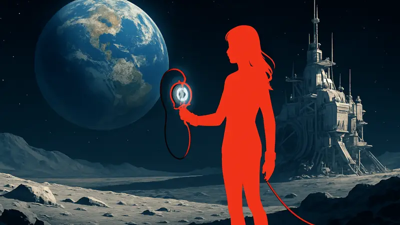 Главная героиня Pragmata с футуристическим устройством на Луне.