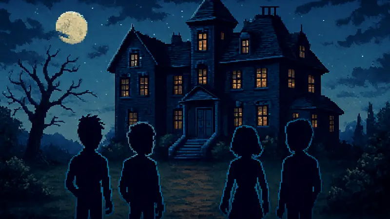 Пиксельный арт из классической приключенческой игры Maniac Mansion, символизирующий сложность прохождения.