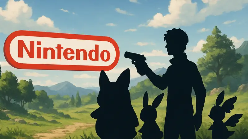 Логотип Nintendo рядом с изображением персонажей Palworld, символизирующий патентный спор.