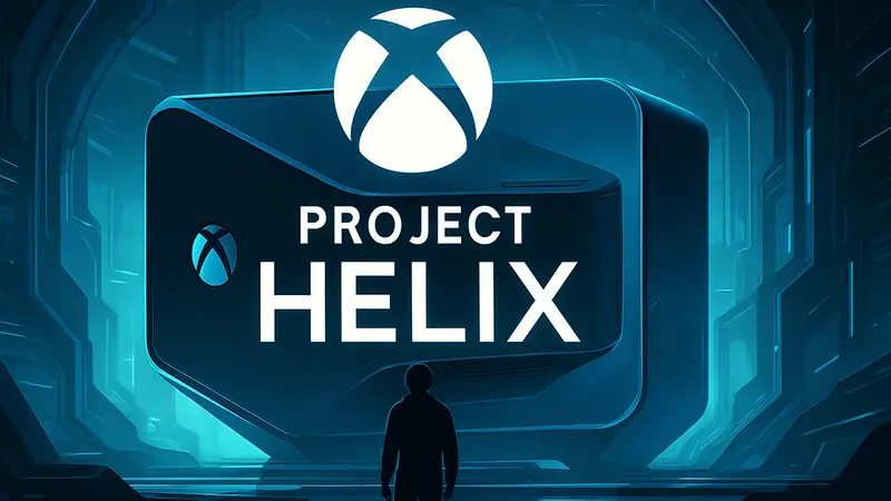 Концепт-арт или логотип следующей консоли Xbox с надписью Project Helix и элементами футуризма.