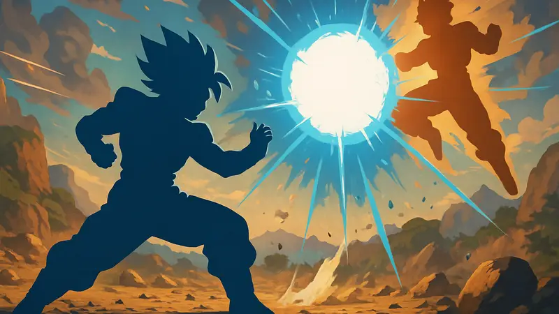 Кадр из игры в стиле Dragon Ball, демонстрирующий мощную аниме-битву и спецэффекты.