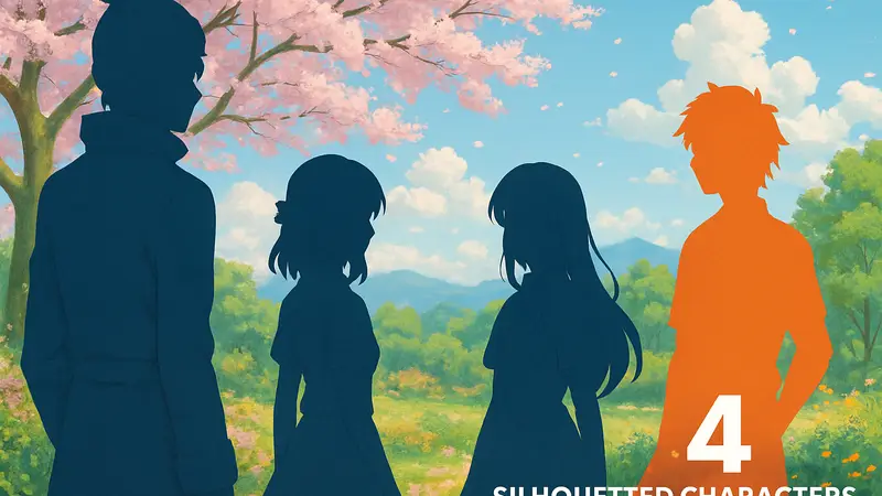 Агенты Четырёх Сезонов: персонажи аниме на фоне цветущего пейзажа, анонсирующие выход 4 серии.